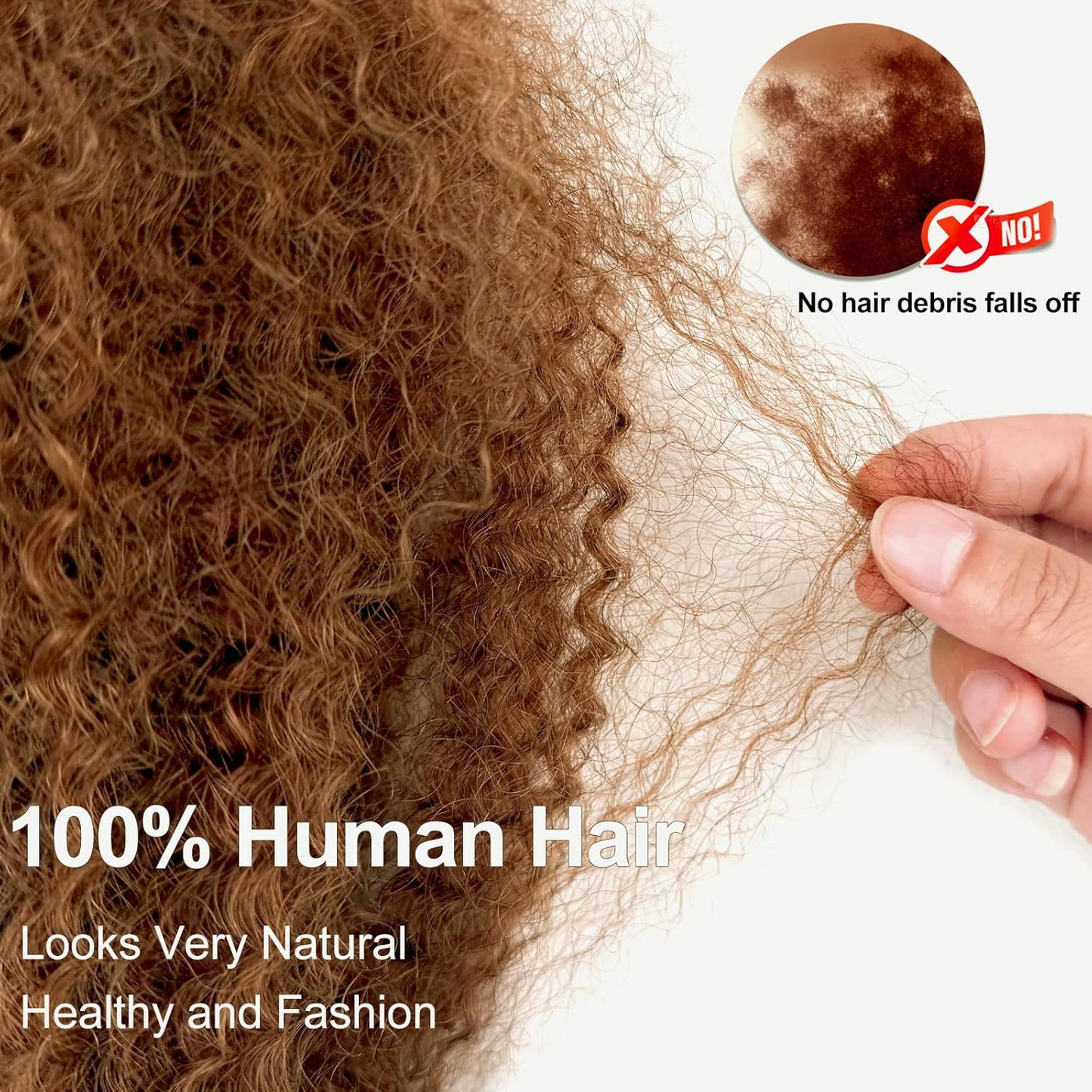 Gefily 16’’ Afro Kinky Curly Hair Extensions for Braids – #30 Honey Brown 100% Virgin Human Hair, Soft & Full