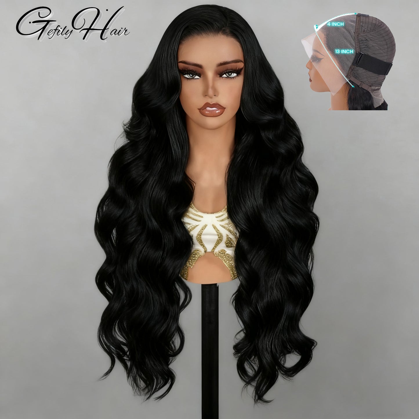 Gefily 20’’–40’’ 13x6 Natural Black Body Wave Lace Front Wig – Silky Waves, Full Body, Everyday