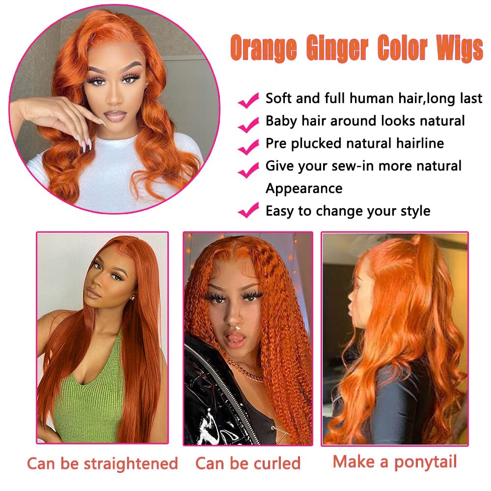 ⚡️|BigSale|Gefily 30"-32"13x4 350 Ginger Orange Lace Front Wig Body Wave Long Hair