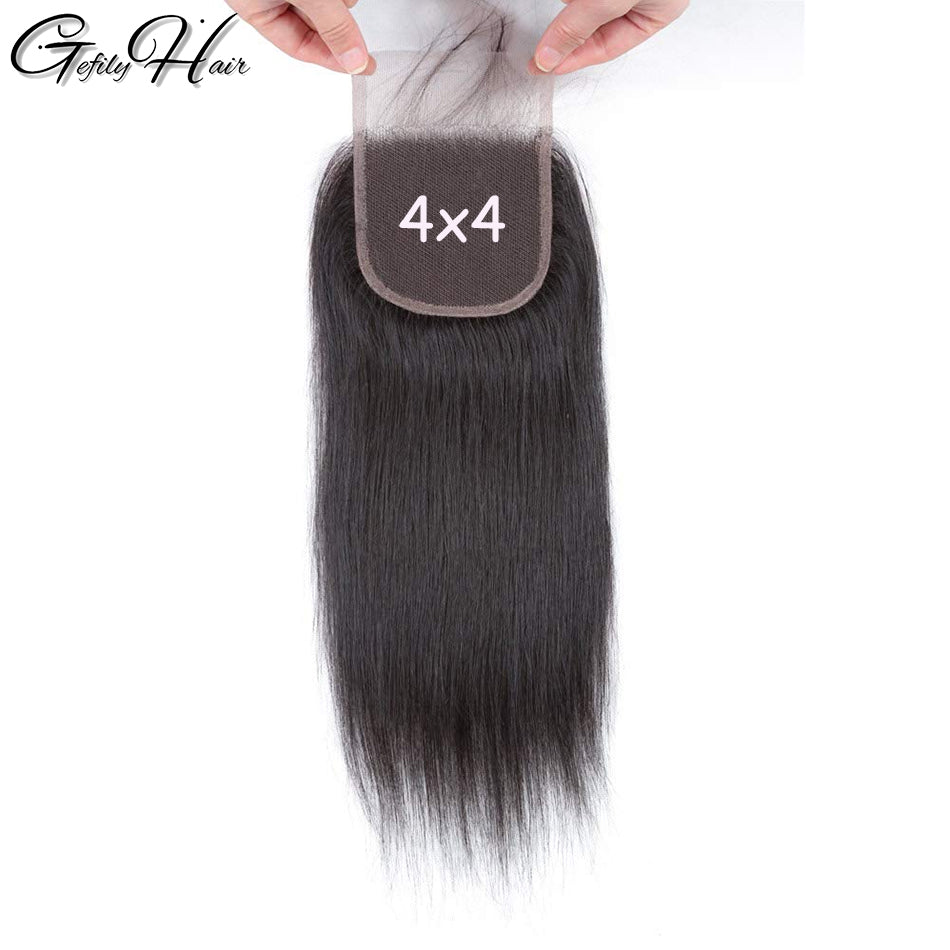Gefily 4x4 Lace Body Wave Closure Add Matching Closure Instantly with Bundles – Free Part, 100% Virgin Human Hair