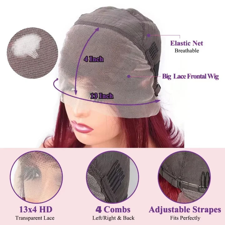 ⚡️|BigSale|Gefily 10” 13x4 99J Burgundy Straight Bob Wig