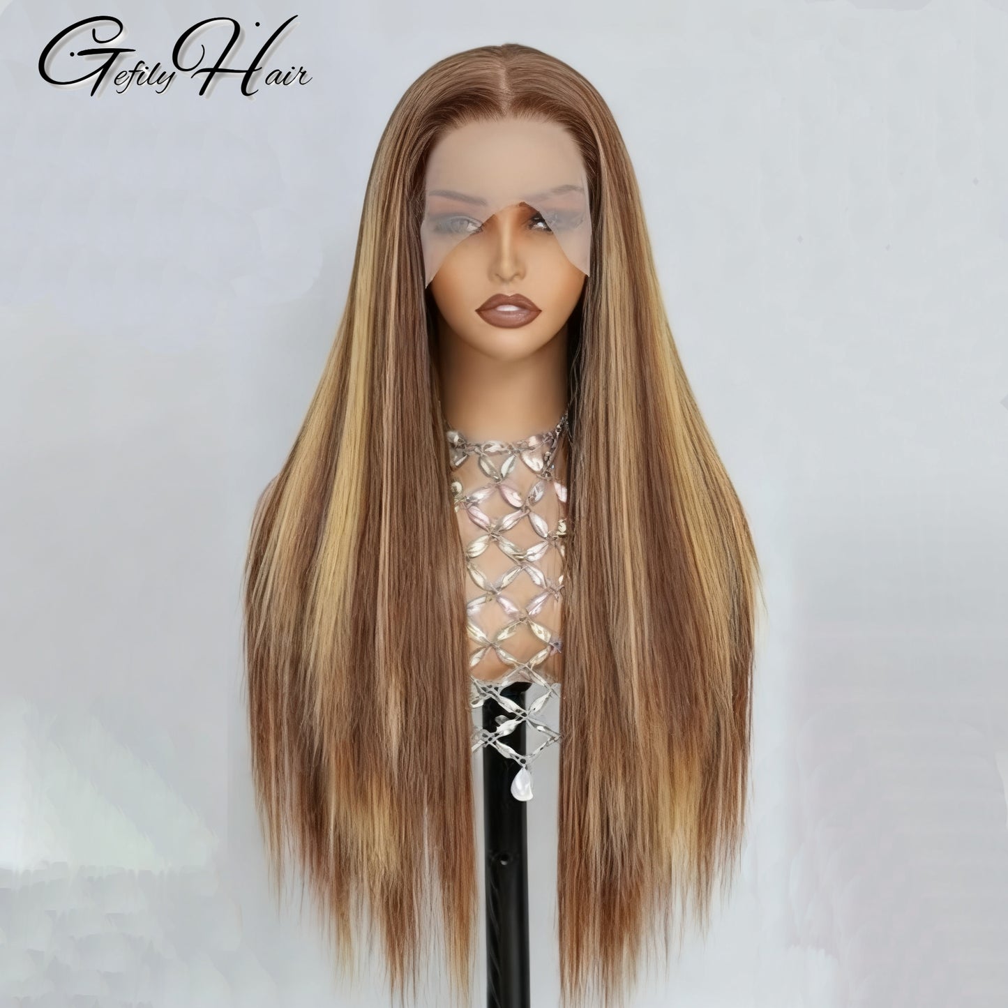 Gefily 16”-38” 360/13x6 Lace 4/27 Highlight Brown Long Straight Wig – Sleek Long Style, Elegant and Timeless