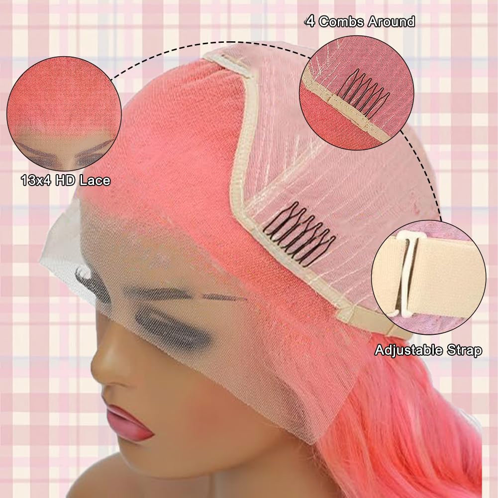 ⚡️|BigSale|Gefily 18’’–36’’ 13x4 Lace Front Wig Pink Long Straight Hair