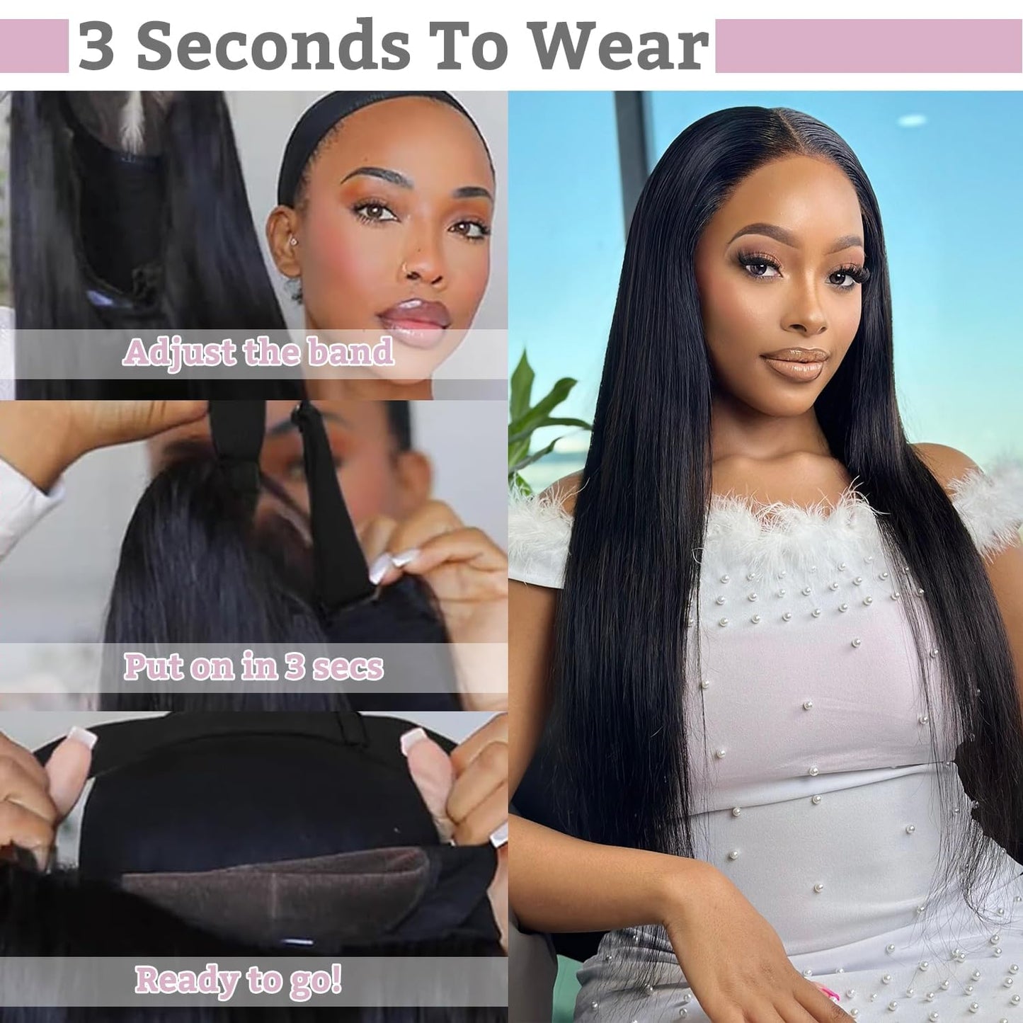 Gefily 18'' -42'' 7x6 Natural Black Straight Hair Glueless Lace Front Wig – Travel-Ready & Low Maintenance