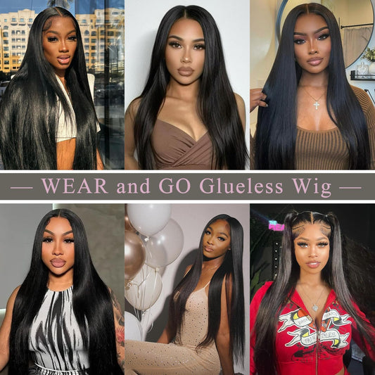 Gefily 18'' -42'' 7x6 Natural Black Straight Hair Glueless Lace Front Wig – Travel-Ready & Low Maintenance