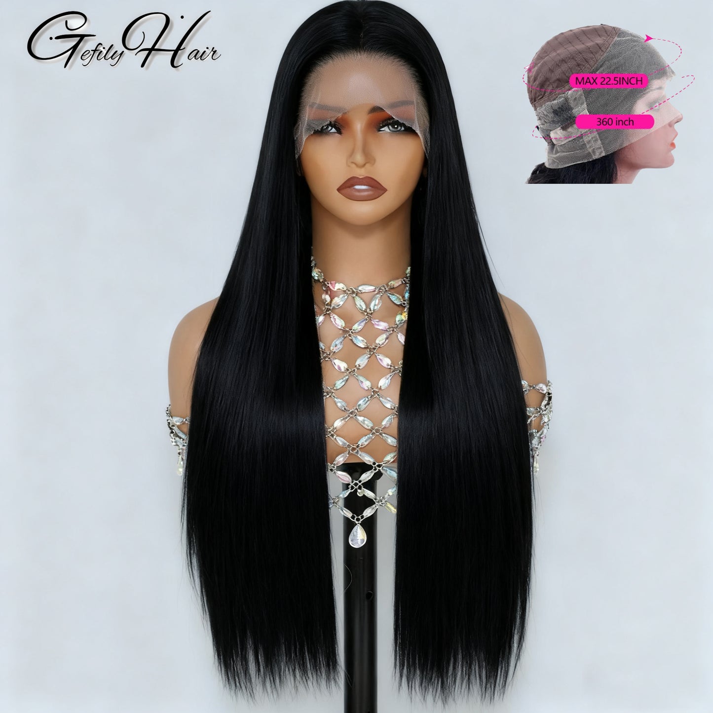 Gefily 20β-40β 13x6 Lace Natural Black Long Straight Wig β Sleek Long Style, Elegant and Timeless