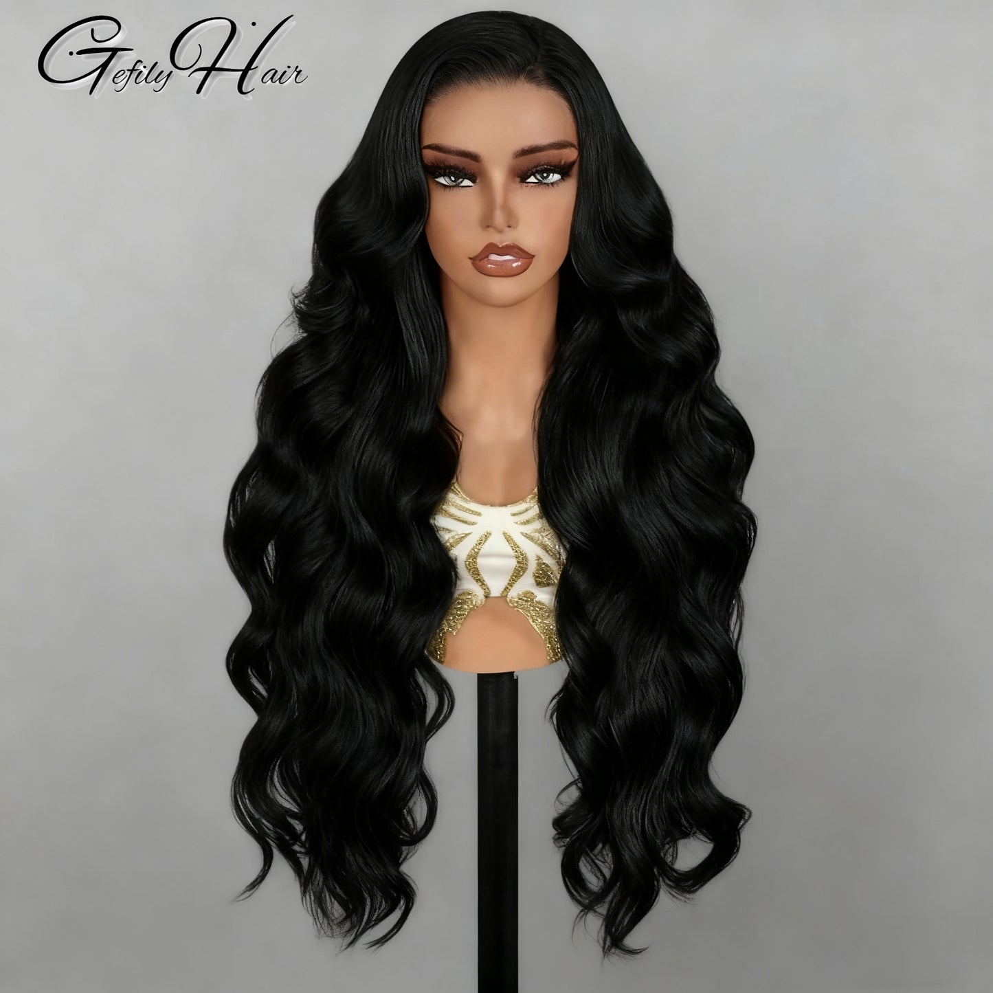 Gefily 16’’–36’’ 13x6 Natural Black Body Wave Lace Front Wig – Silky Waves, Full Body, Everyday