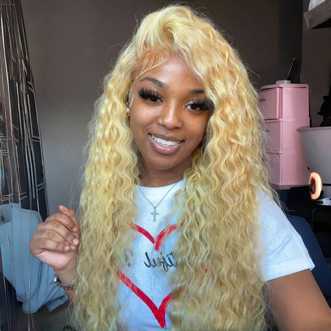 Gefily 16‘’-40‘’ 13x4/13x6 613 Blonde Lace Front Wig 613 Blonde Deep Wave & Water Wave Curly Wave-Invisible Lace, Soft & Restyle-Friendly