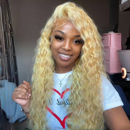 Gefily 16‘’-40‘’ 13x4/13x6 613 Blonde Lace Front Wig 613 Blonde Deep Wave & Water Wave Curly Wave-Invisible Lace, Soft & Restyle-Friendly