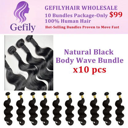 Gefily WHOLESALE 10PCS ONLY 99$ Brazilian Bundles Natural Black Body Wave Hair