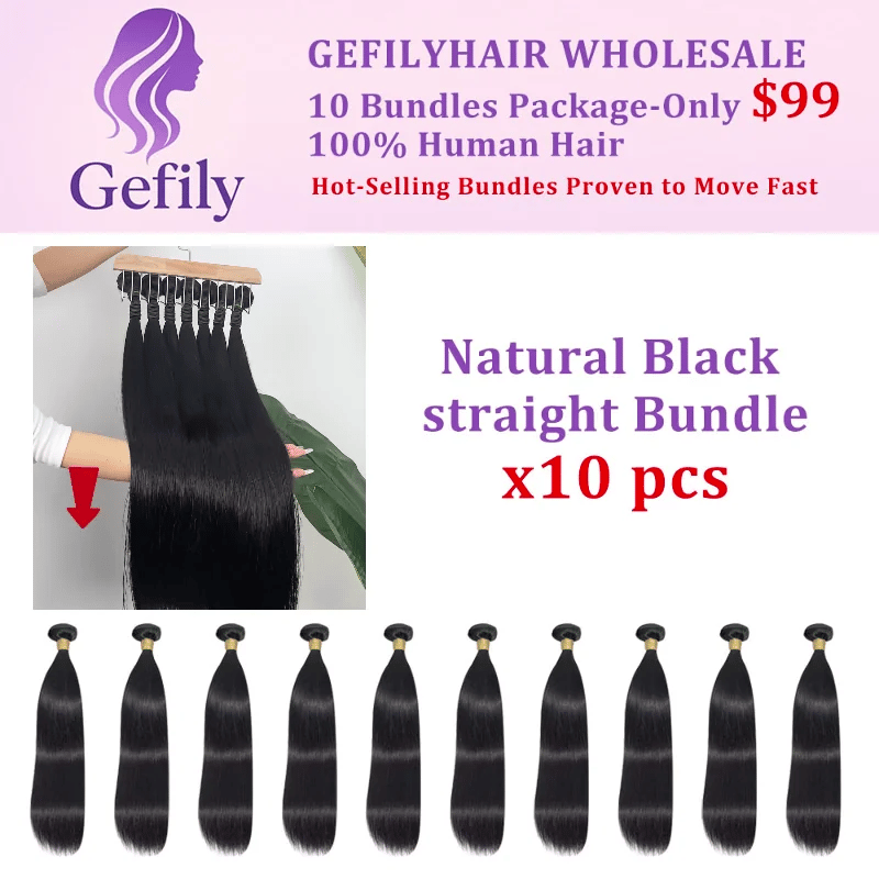 Gefily WHOLESALE 10PCS ONLY 99$ Brazilian Bundles Natural Black Straight Hair