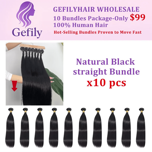 Gefily WHOLESALE 10PCS ONLY 99$ Brazilian Bundles Natural Black Straight Hair
