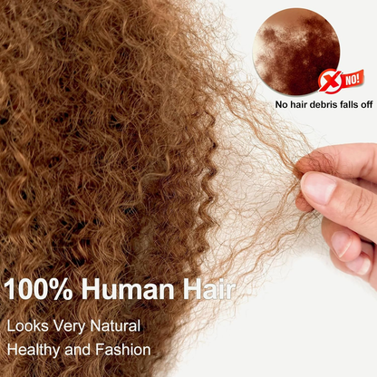 Gefily 16’’ Afro Kinky Curly Hair Extensions for Braids – #30 Honey Brown 100% Virgin Human Hair, Soft & Full