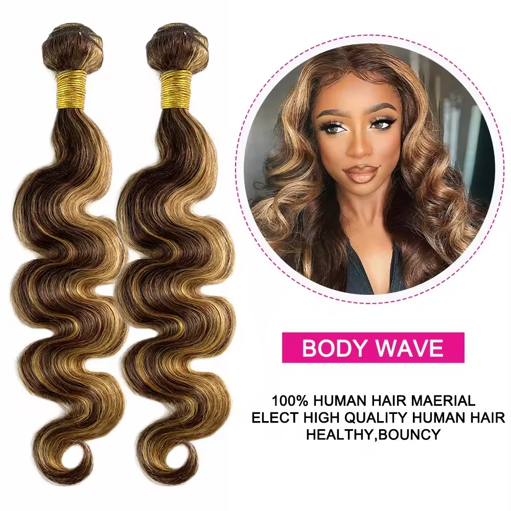 Gefily 16-30Inch Color 4/27 Highlight Body Hair BundlesWave 4 Bundles