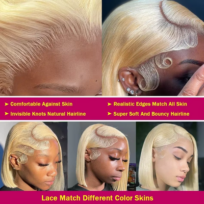 Gefily 12” 5x5 613 Blonde Silky Straight Bob Wig – 100% Human Hair, Effortless Chic Look