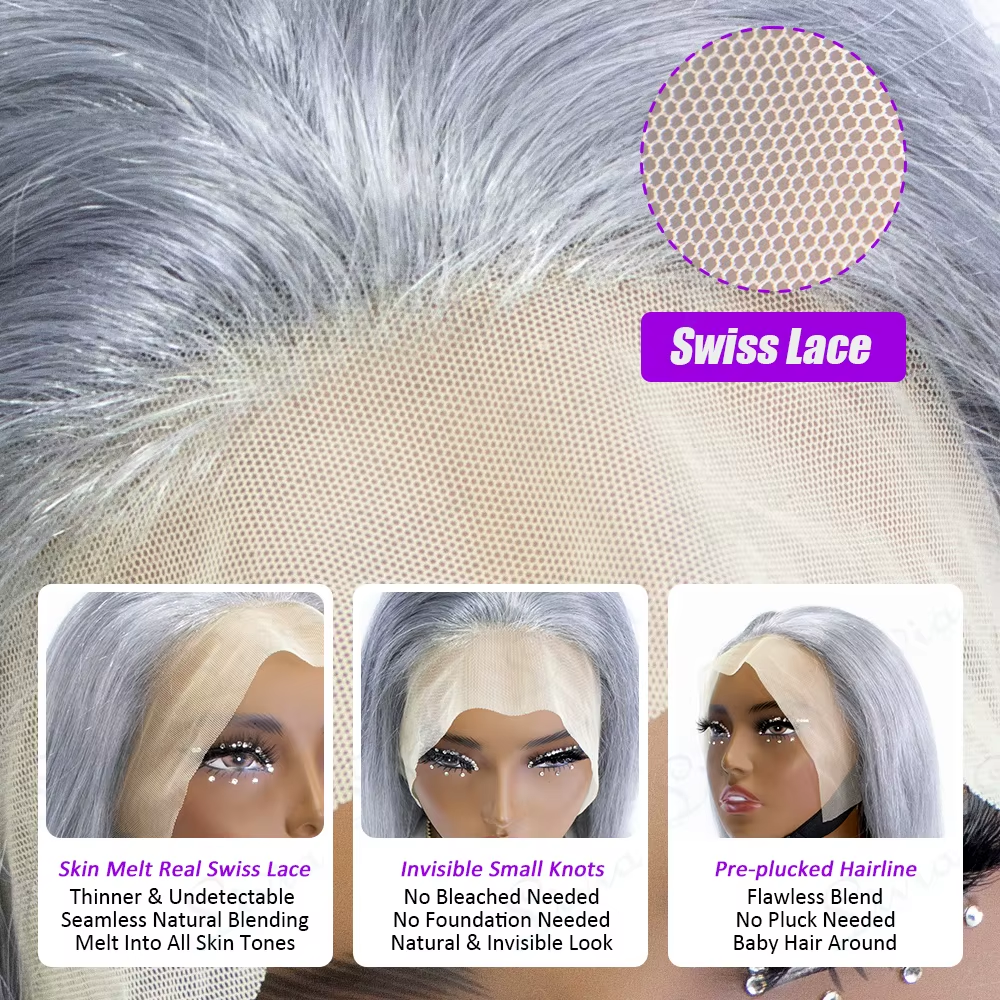 Gefily-Limited Design|Silver Grey Bob Wigs Human Hair Can Be Dyed