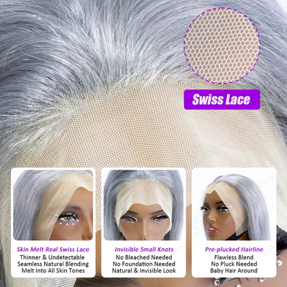 Gefily 10” 13x4 Silver Gray Bob Wig – Limited Edition, Human Hair, Dyeable Style