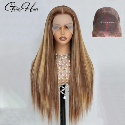 Gefily 20”-40” 360/13x6 Lace 4/27 Highlight Brown Long Straight Wig –  Sleek Long Style, Elegant and Timeless