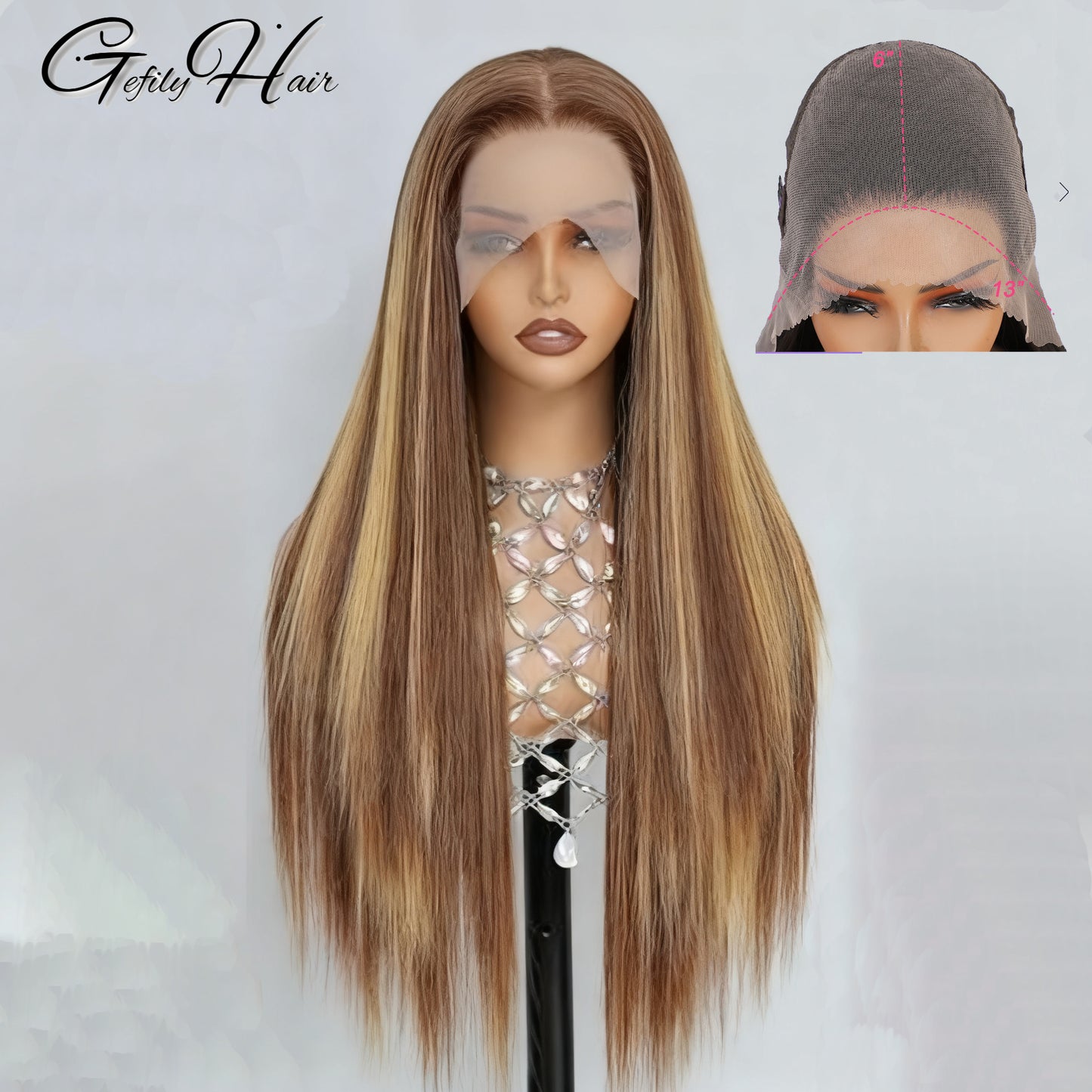 Gefily 20”-40” 360/13x6 Lace 4/27 Highlight Brown Long Straight Wig –  Sleek Long Style, Elegant and Timeless