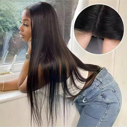 Gefily 18'' -42'' 7x6 Natural Black Straight Hair Glueless Lace Front Wig – Travel-Ready & Low Maintenance