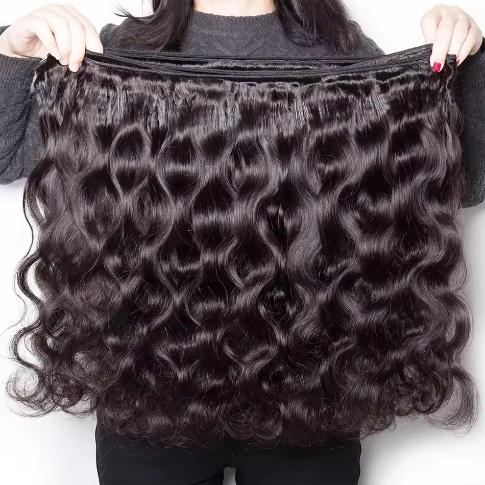 Gefily 16-34Inch Natural Black Body Wave Hair Bundles Virgin Brazilian Hair Weave 4 Bundles