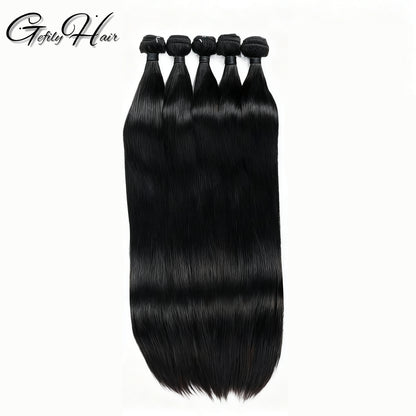 Gefily 18’’–34’’ Bundles Natural Black Straight Brazilian Hair – 100% Virgin Brazilian Human Hair, Soft, Full & Silky