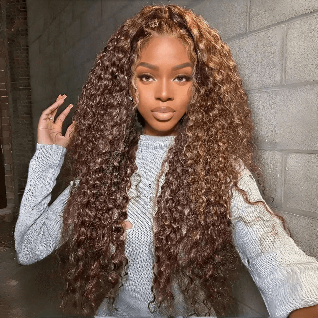Gefily 20‘’-36‘’ 13x6 4/27 Highlight Ombre Honey Blonde Lace Front Wig Curly & Deep Wave -100%Human Hair,Lightweight & Comfortable, Shine-Enhancing Highlights