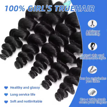 Gefily 16-34Inch Natural Black Loose Wave Hair Bundles Virgin Brazilian Hair Weave 4 Bundles