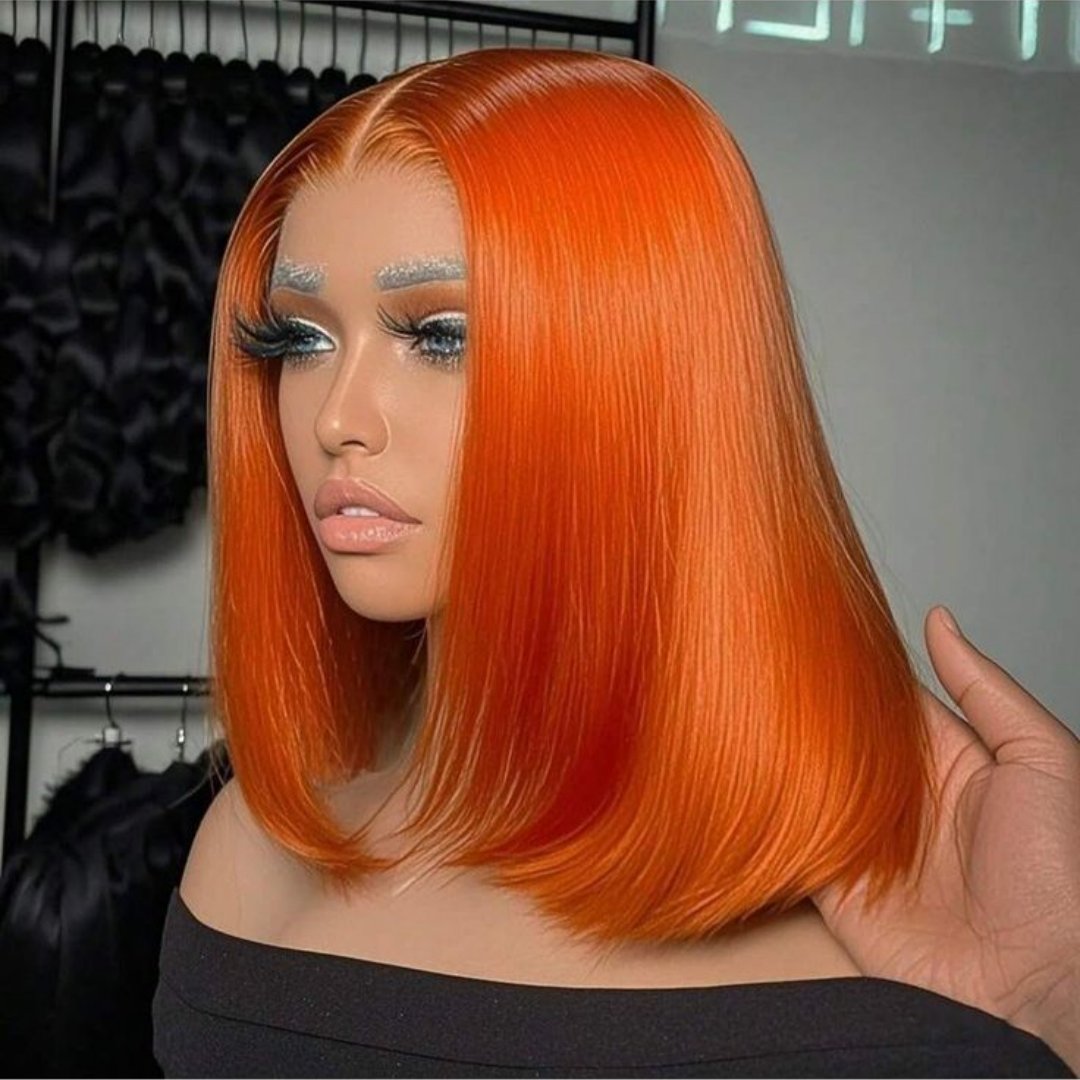 Fashion Color|10 Inch 350 Orange Ginger Super Natural Hairline Short Bob Wig