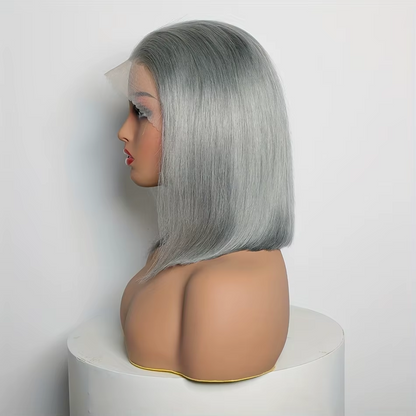 Gefily 10” 13x4 Silver Gray Bob Wig – Limited Edition, Human Hair, Dyeable Style