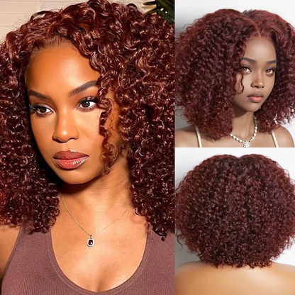 ⚡️|BigSale|Gefily 12” 5x5 Red Brown Curly Bob Guleless Wig