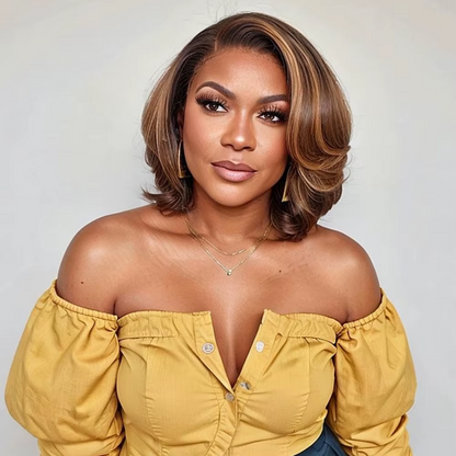 ⚡️|BigSale|Gefily 12” 5x5 Toffee Brown Blonde Mix Bob Glueless Wig