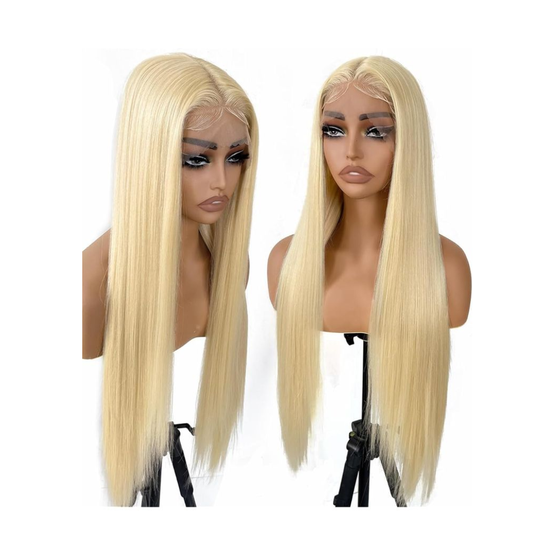 Gefily-613 Blonde Straight Human Hair Super Invisible Lace Front Wigs