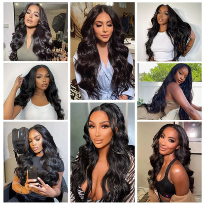 Gefily 16"-34" Natural Black Body Wave Raw 1 3 4 Bundles 100% Unprocessed Human Hair Wavys Virgin Bundles Weave Extensions