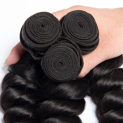 Gefily 16’’–30’’ 10A Classic Natural Black Loose Wave Bundles Brazilian Hair – 100% Virgin Brazilian Human Hair, Soft, Full & Silky