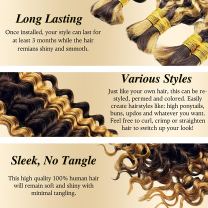 Gefily 16’’–26’’ Braiding Hair #4/27 Highlight Brown  Deep Curly Wave Hair – 100% Virgin Human Hair, Soft & Full