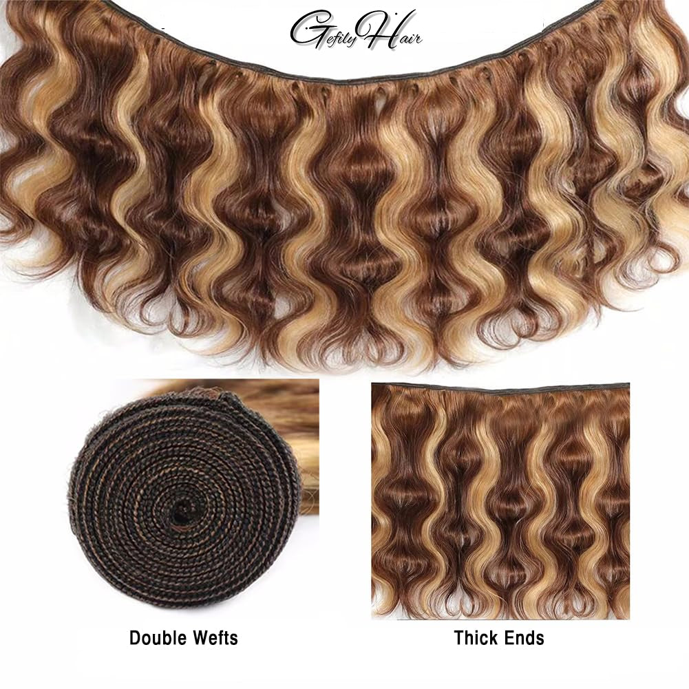 Gefily 18’’–30’’ Bundles 4/27 Highlight Brown Body Wave Hair – Smooth, Full-Body Waves with Shine That