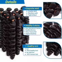 Gefily 16-34Inch Natural Black Loose Wave Hair Bundles Virgin Brazilian Hair Weave 4 Bundles