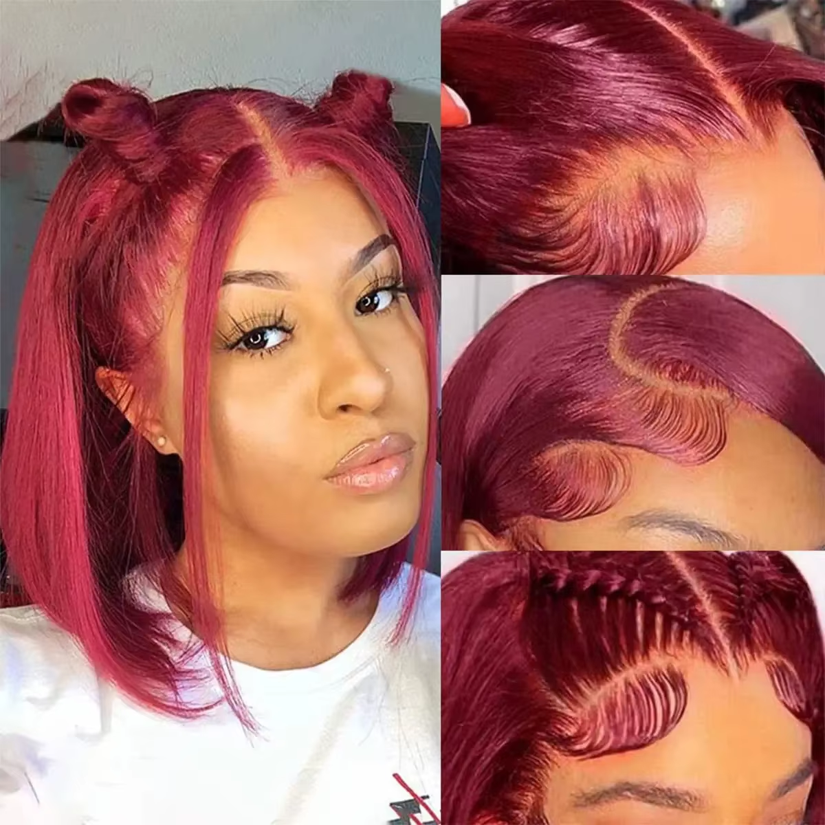 Gefily-10 Inch 99J Burgundy Straight 13x4 Lace Short Bob Wig