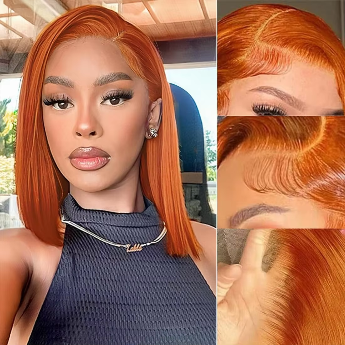Fashion Color|10 Inch 350 Orange Ginger Super Natural Hairline Short Bob Wig