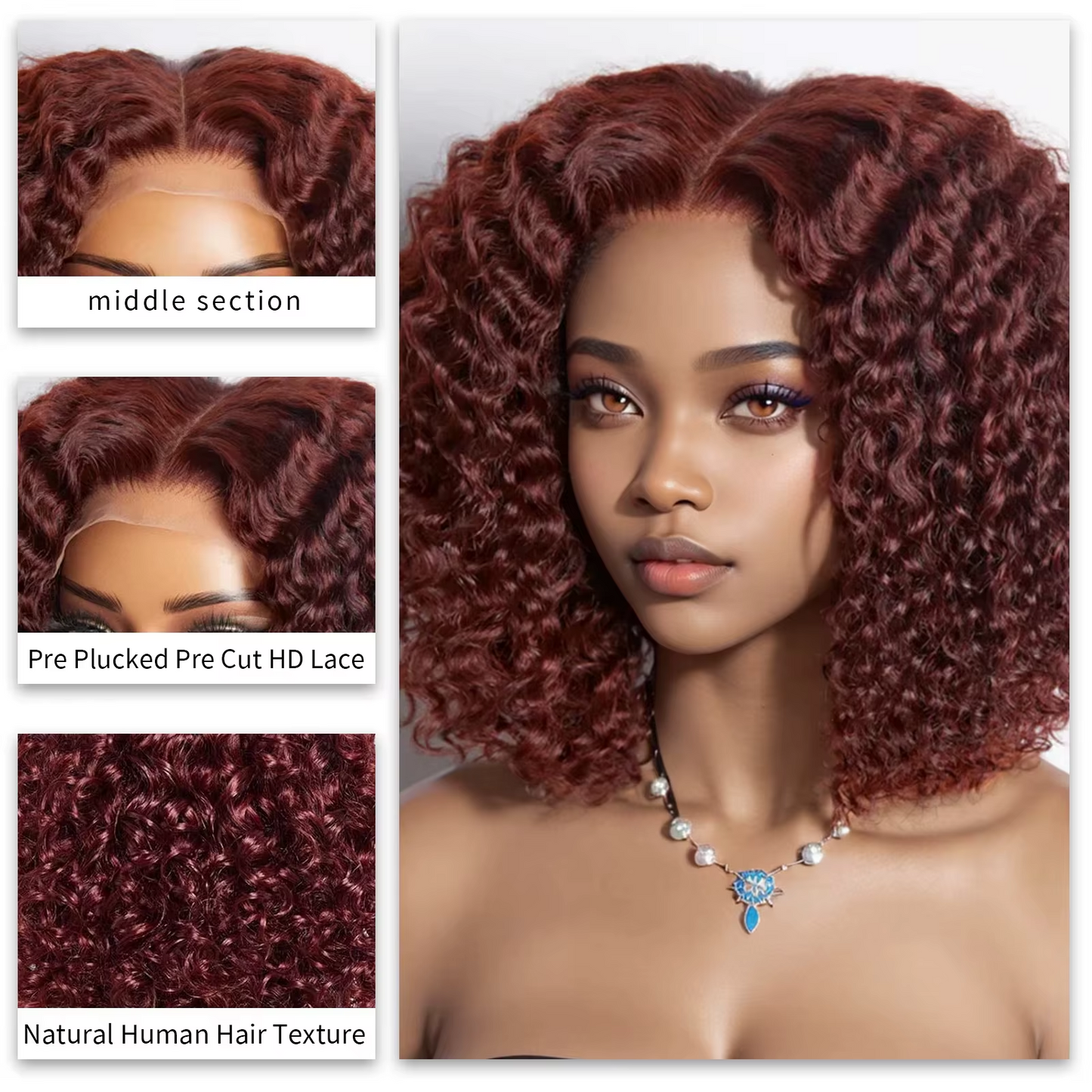 ⚡️|BigSale|Gefily 12” 5x5 Red Brown Curly Bob Guleless Wig