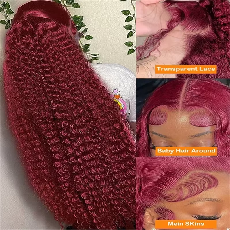 Gefily 20’’-40’’ 13x6 Lace Front Wig 99J Burgundy Red Curly Wave Deep Wave– Super Invisible Lace, Bold Color, Soft & Restyle-Friendly