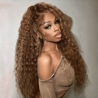 Gefily 20‘’-36‘’ 13x6 4/27 Highlight Ombre Honey Blonde Lace Front Wig Curly & Deep Wave -100%Human Hair,Lightweight & Comfortable, Shine-Enhancing Highlights