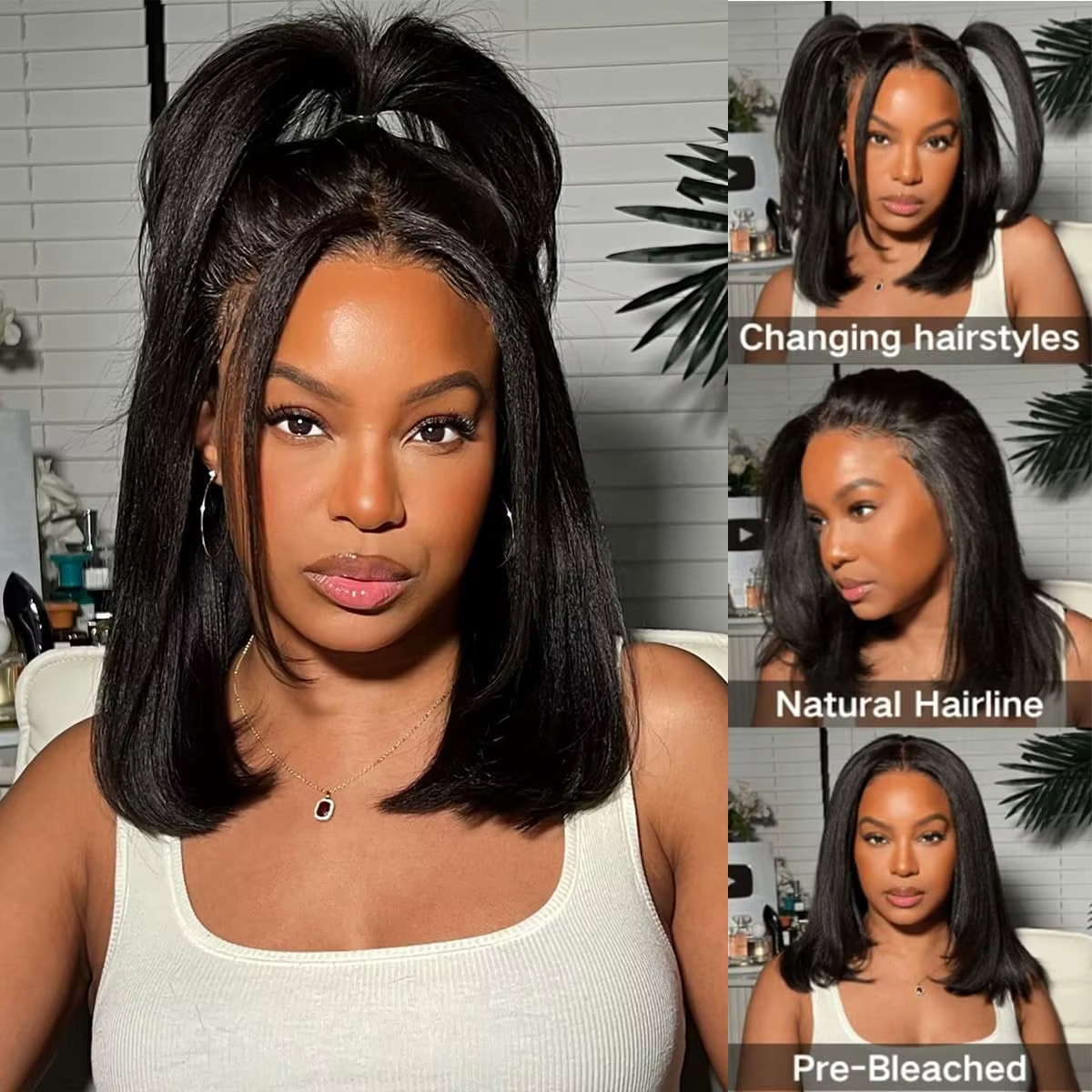 ⚡️|BigSale|Gefily 10” 13x4 Natural Black Yaki Straight Bob Wig