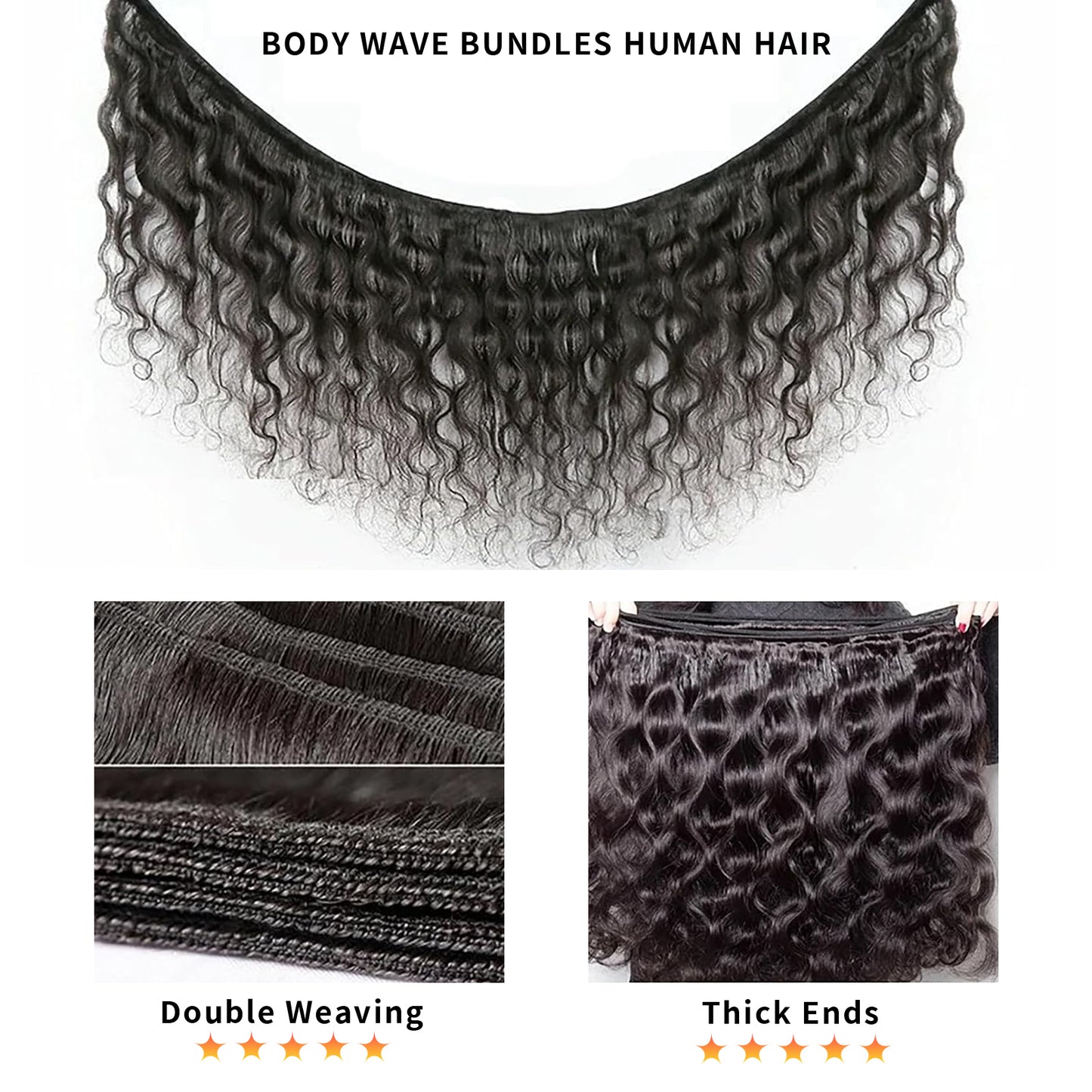 Gefily 18’’–34’’ Bundles Natural Black Body Wave Hair –Full & Silky Body Wave, Tangle-Free & Dyeable