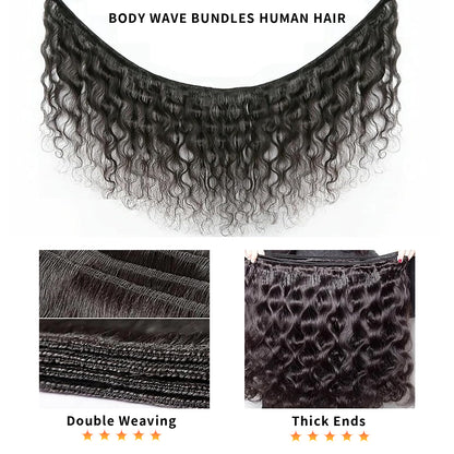 Gefily 18’’–34’’ Bundles Natural Black Body Wave Hair –Full & Silky Body Wave, Tangle-Free & Dyeable