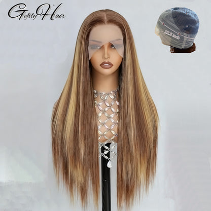 Gefily 20”-40” 360/13x6 Lace 4/27 Highlight Brown Long Straight Wig –  Sleek Long Style, Elegant and Timeless