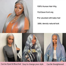 Gefily 20’’–36’’ 13x4 Lace Front Wig Silver Grey Straight – Ultra Invisible Lace, 100% Human Hair, Chic & Modern Silver Style