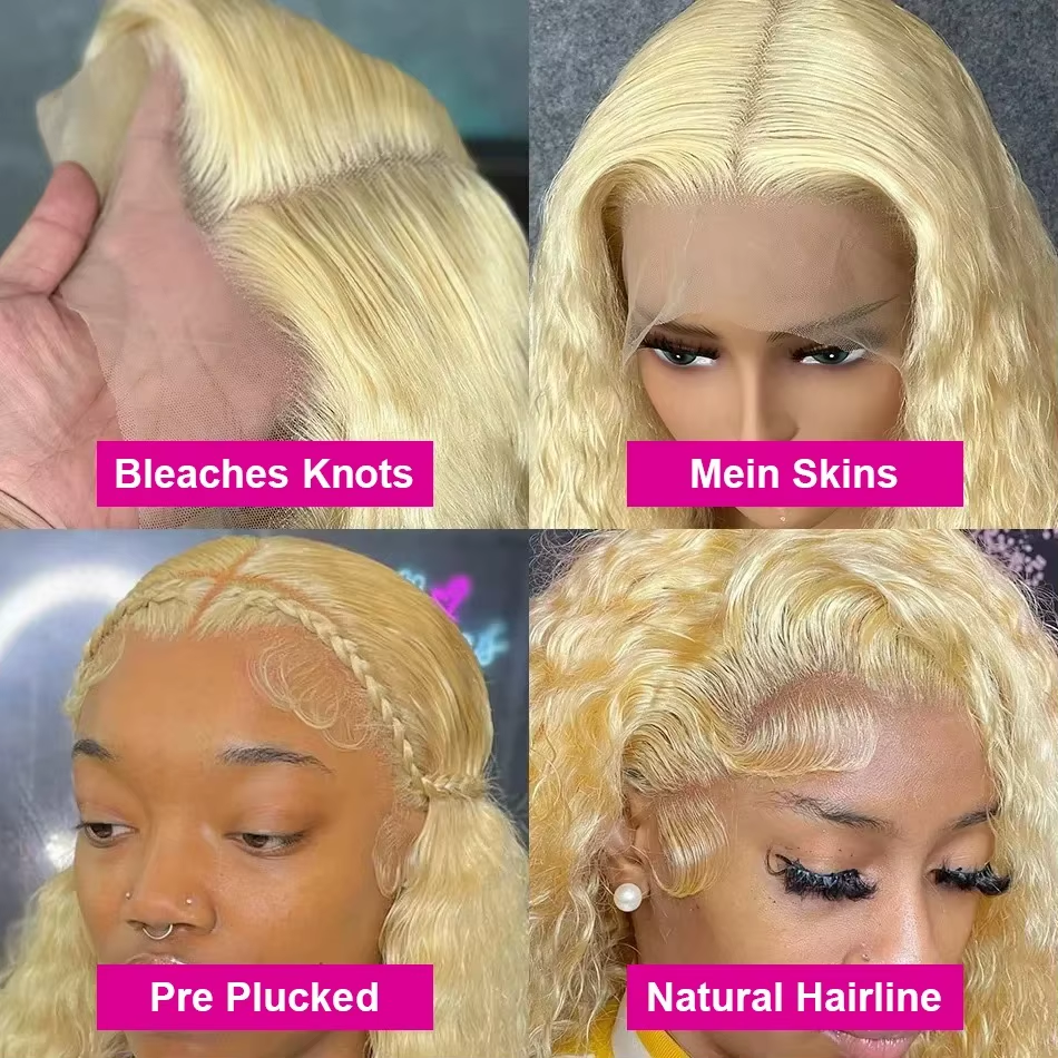 Gefily 16‘’-40‘’ 13x4/13x6 613 Blonde Lace Front Wig 613 Blonde Deep Wave & Water Wave Curly Wave-Invisible Lace, Soft & Restyle-Friendly