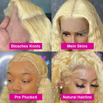 Gefily 16‘’-40‘’ 13x4/13x6 613 Blonde Lace Front Wig 613 Blonde Deep Wave & Water Wave Curly Wave-Invisible Lace, Soft & Restyle-Friendly